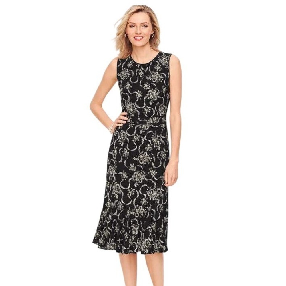 Talbots Women's Sleeveless Floral Printed Crepe Fit & Flare Midi Dress Size 16W
